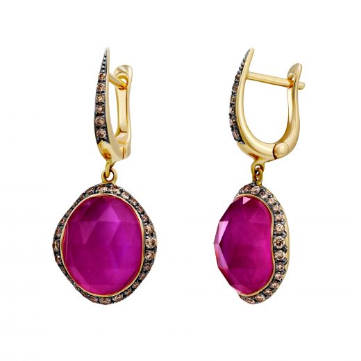 Diamond earrings with rock crystal and ruby in rose gold 1-145 912