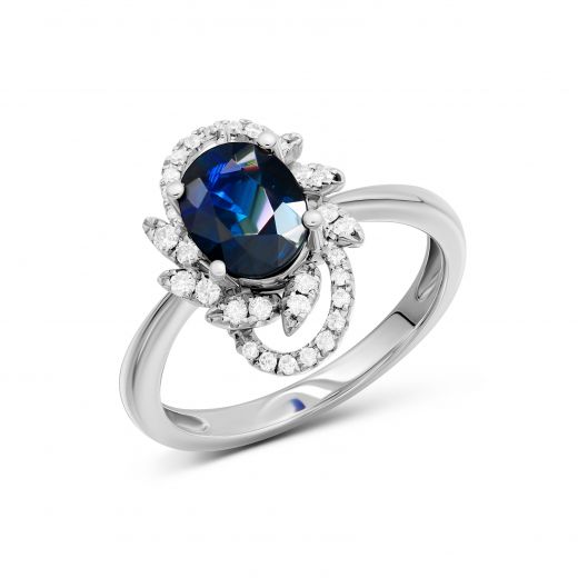 Ring with diamonds and sapphire in white gold 1К197-0009