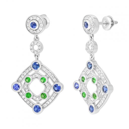 Earrings with sapphires, tsavorites and diamonds