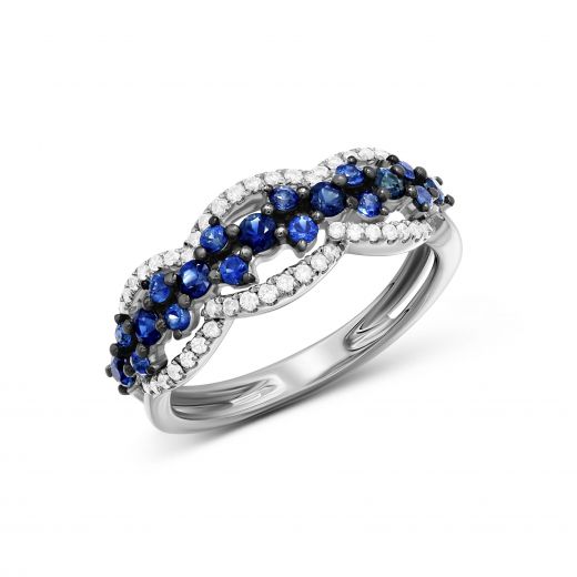 Ring with diamonds and sapphires in white gold 1К759-0199