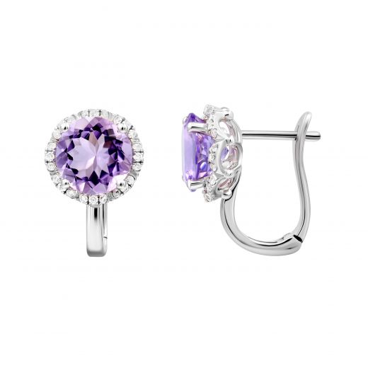 Earrings with diamonds and amethysts in white gold 1С034-1023