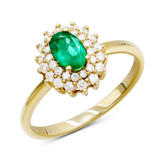 Ring with diamonds and emerald with yellow gold 1К441-0156