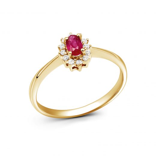 Кольцо с бриллиантами и рубином в желтом золоте 1-160 913