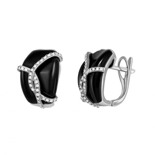 Earrings with diamonds and onyx in white gold 1C562-0289