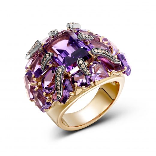 Ring with diamonds and amethysts in rose gold 1-162 138