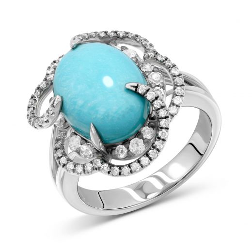 Ring with diamonds and turquoise on white gold 1-163 821