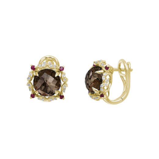 Earrings with diamonds, wild quartz and rubies 1-163 817