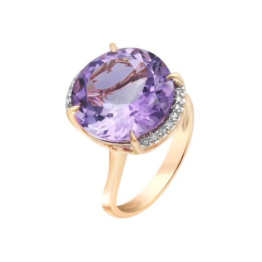 Rose gold ring with diamonds and amethyst