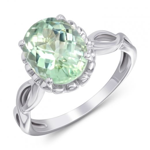 Ring with green quartz in white gold