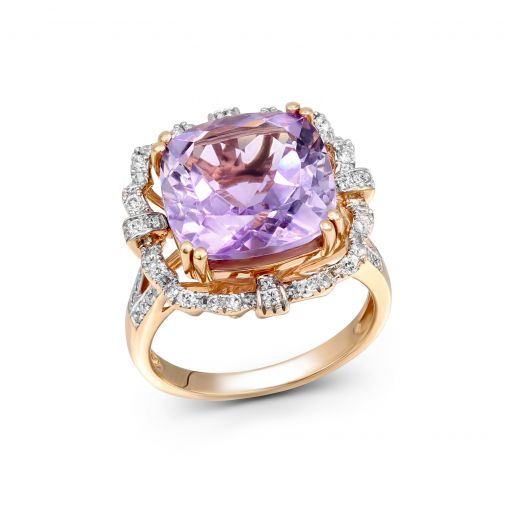 Ring with amethyst and diamonds in rose gold 1K034-1110