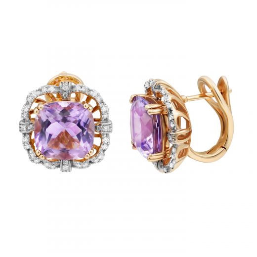 Сережки з аметистом та діамантами у рожевому золоті 1С034-1165