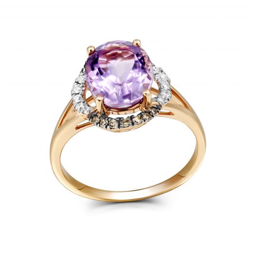 Ring with diamonds and amethyst in rose gold 1-164 250