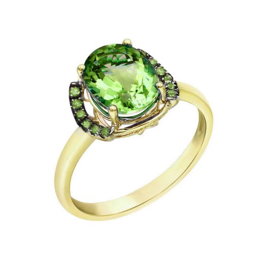 Ring with diamonds and chrysolite with yellow gold 1-164 268