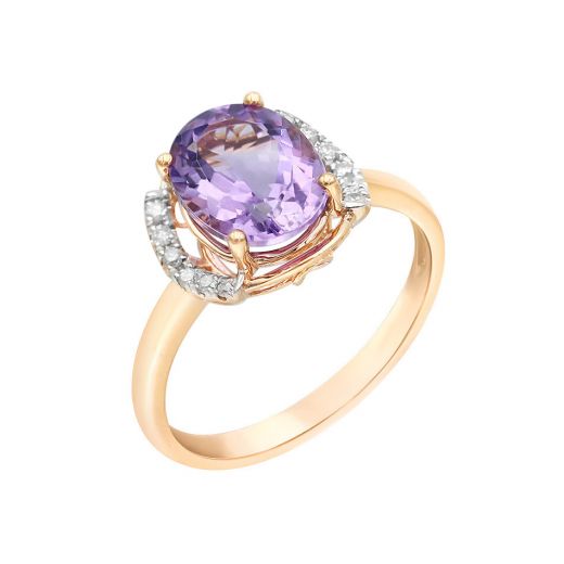 Кольцо из розового золота с бриллиантами и аметистом