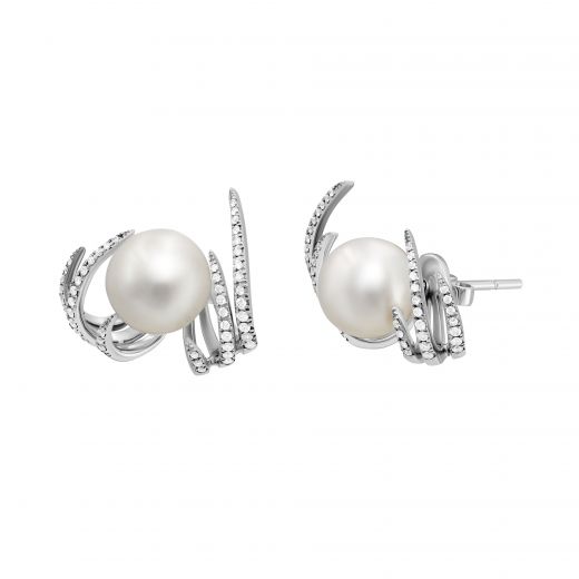 Earrings with diamonds and pearls in white gold 1-172 823