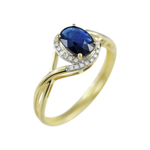 Ring with sapphire and yellow gold diamonds