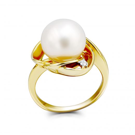 Ring with a diamond and a pearl in yellow gold 1-173 410