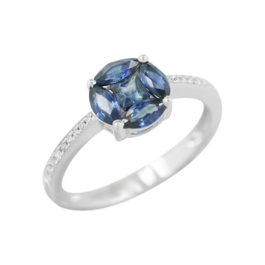 Ring of Hell with diamonds, sapphires marquises in white gold