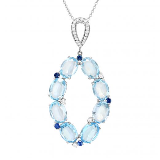 Pendant with diamonds, sapphires and topazes in white gold 1-176 069