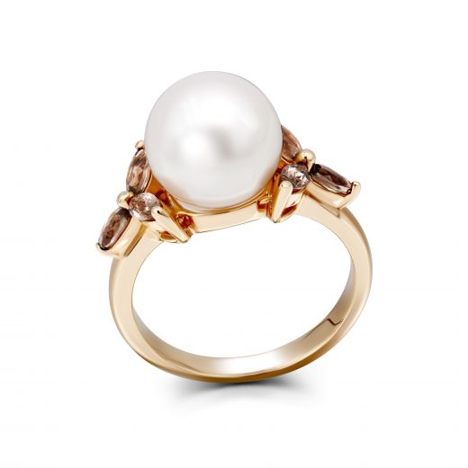Ring with smoked quartz and pearl 1К034-0952