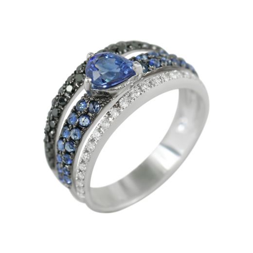 Ring Guzel with diamonds and sapphires in white gold