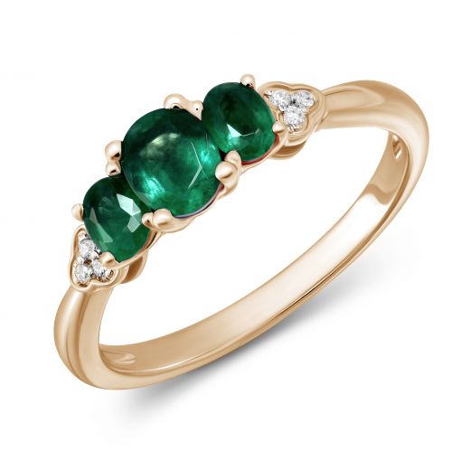 Ring with diamonds and emeralds in ivory gold 1-178 724