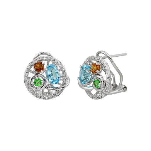 Earrings in white gold with diamonds, tsavorite, citrine and topaz