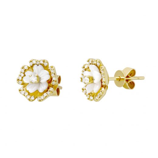 Diamond and mother-of-pearl earrings in yellow gold 1-188 643