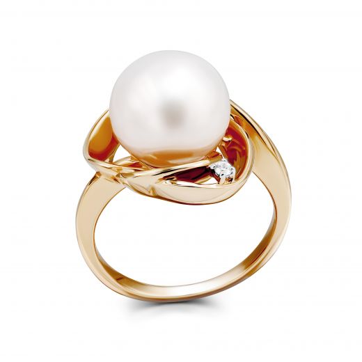 Ring with pearl and diamond in rose gold 1-189 897