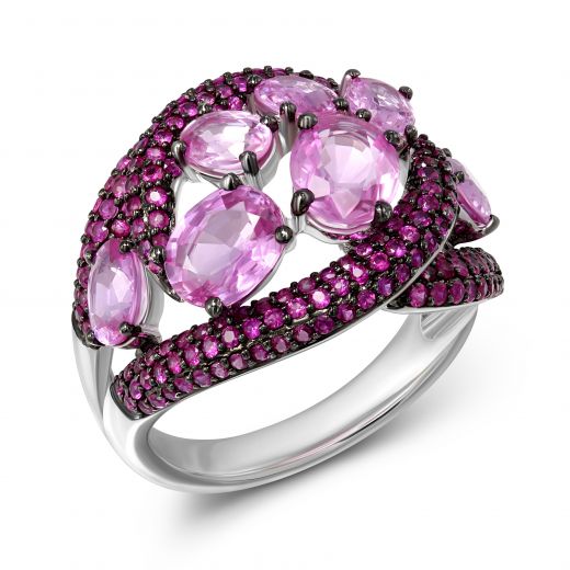 Ring with pink sapphires and rubies in white gold 1К759-0059