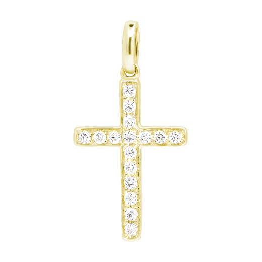 Хрестик з діамантами у жовтому золоті 1-190 546
