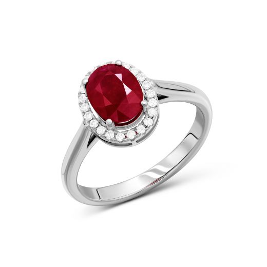 Ring with diamonds and ruby ​​on white gold 1-192 707