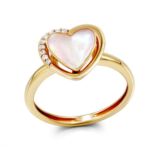 Ring with diamonds and mother-of-pearl in rose gold 1-192 981