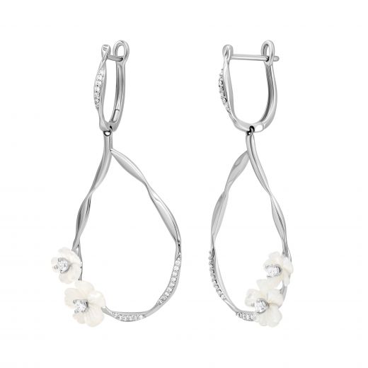 Earrings with mother-of-pearl and diamonds in white gold 1-193 033