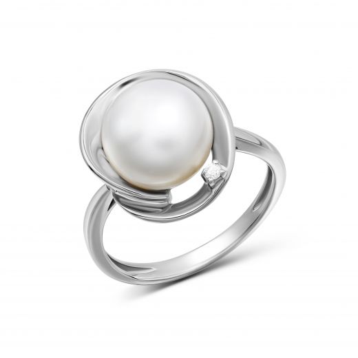 Ring with diamond and pearl in white gold 1-193 325