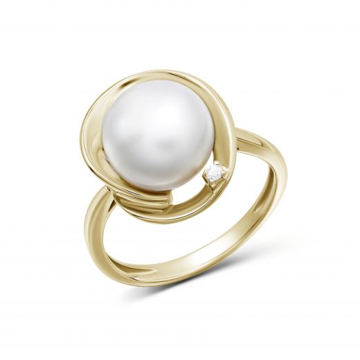 Ring with a diamond and a pearl in ivory gold 1-193 304