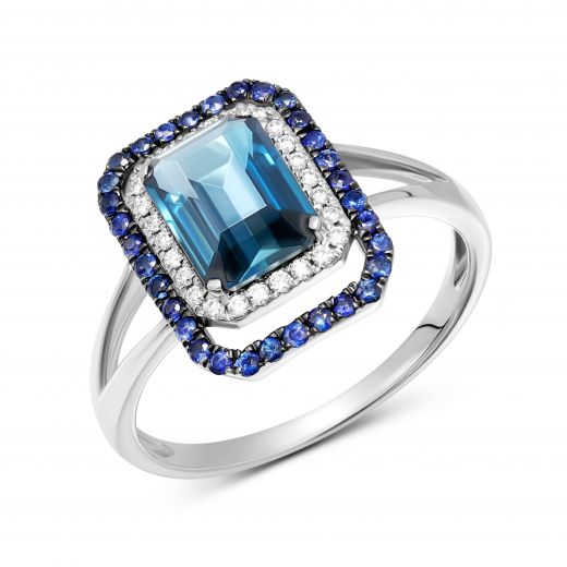 Ring with diamonds, sapphires and topaz in white gold 1K309-0301