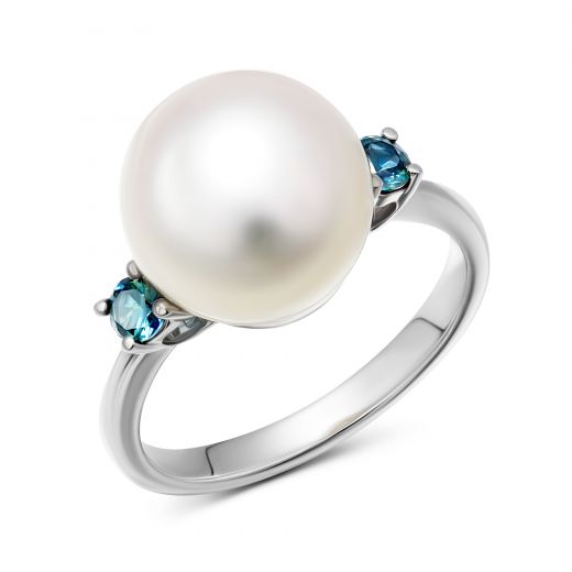 Ring with pearl and sapphires in white gold 1К034-1539