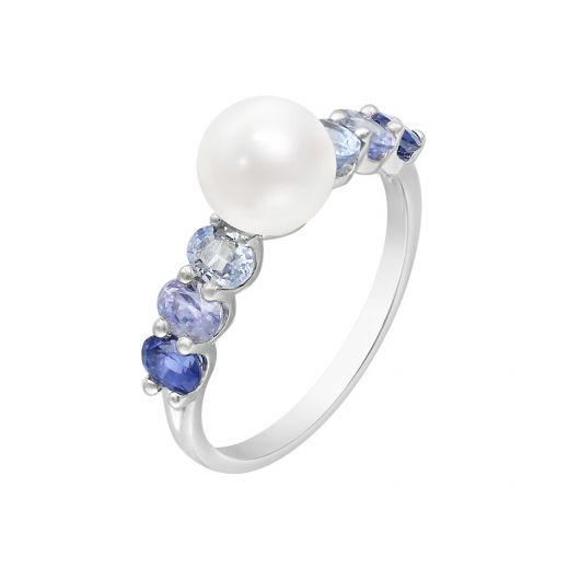 White gold ring with sapphires and pearls ZARINA Northern Lights