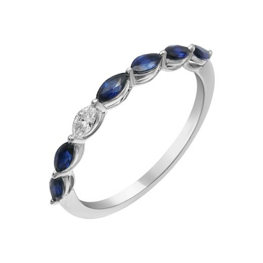 White gold ring with diamonds and sapphires