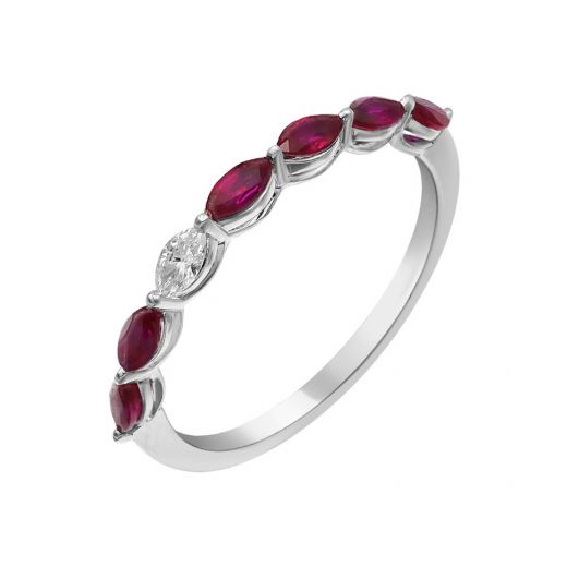 White gold ring with diamonds and rubies