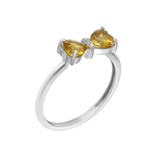 Кольцо из белого золота с бриллиантами и цитринами