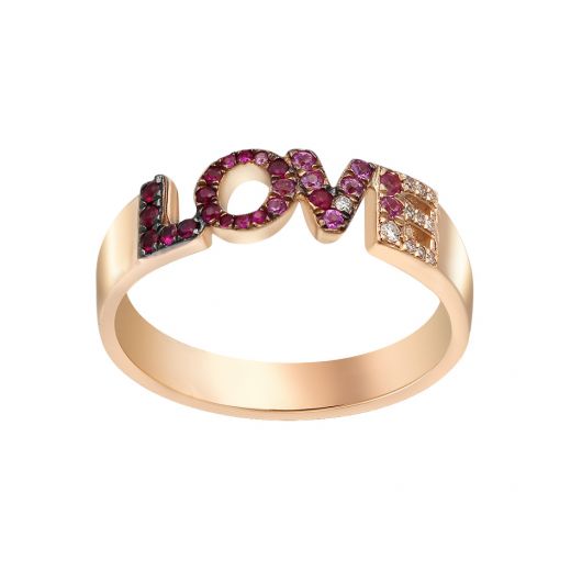 Кольцо из розового золота с бриллиантами, рубинами и сапфирами ZARINA