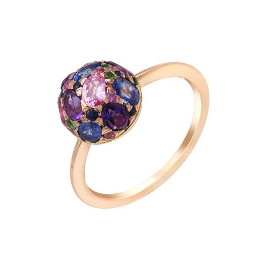 Ring with diamonds, sapphires and amethysts in rose gold ZARINA