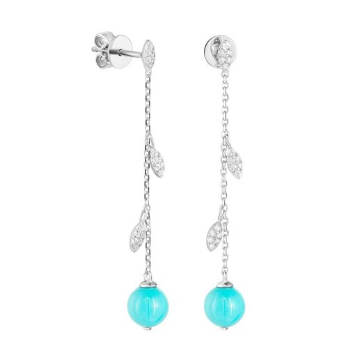 Earrings with diamonds and turquoise in white gold 1-201 761
