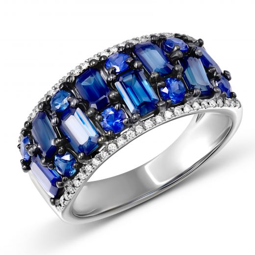 Ring with diamonds and sapphires 1К956-0086