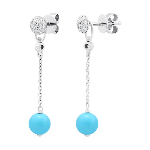 Earrings with diamonds and turquoise