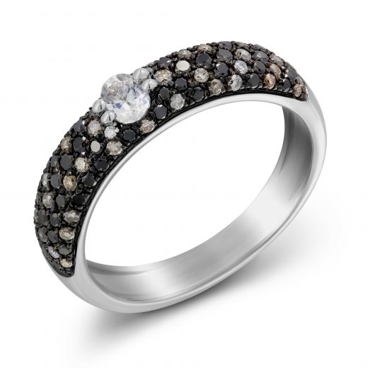 Кольцо с черными и коньячными бриллиантами