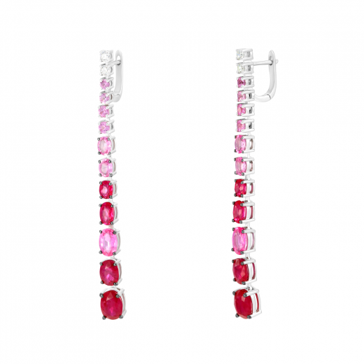 Earrings with diamonds, rubies and pink sapphires in white gold 1С956-0086