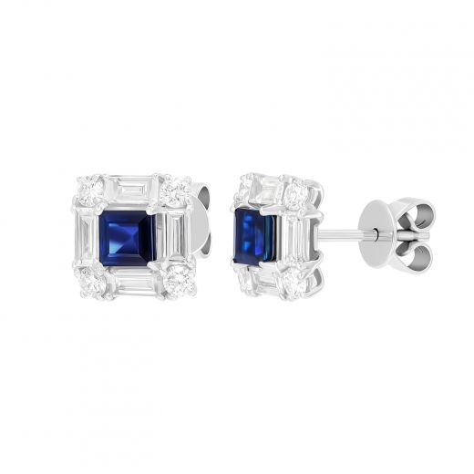 Square diamond and sapphire earrings